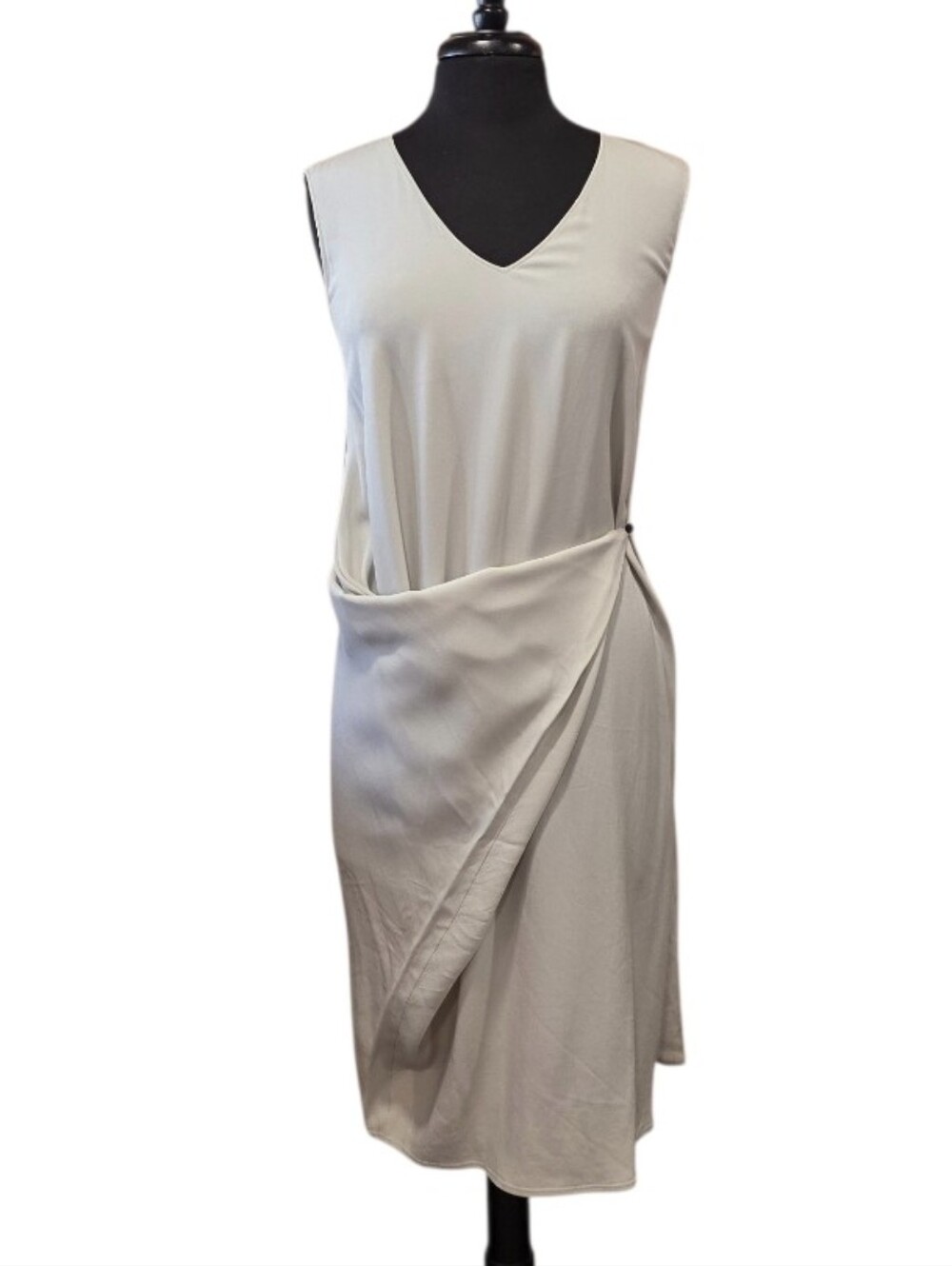 Maison Martin Margiela Sleeveless V-Neck Draped Mini Dress in Light Beige